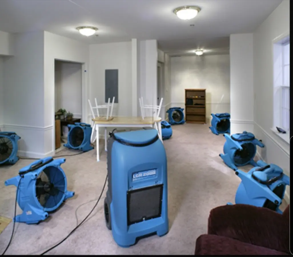 Air movers and dehumidifier setup for Water Damage Restoration in Morrisville